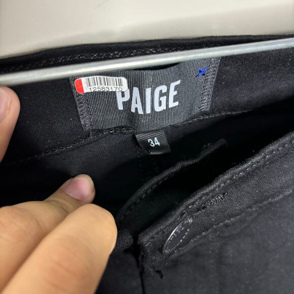 PAIGE Maternity Black Shadow Side Panel Stretch Ultra Skinny Jeans Pants 34" 16 - Picture 5 of 14